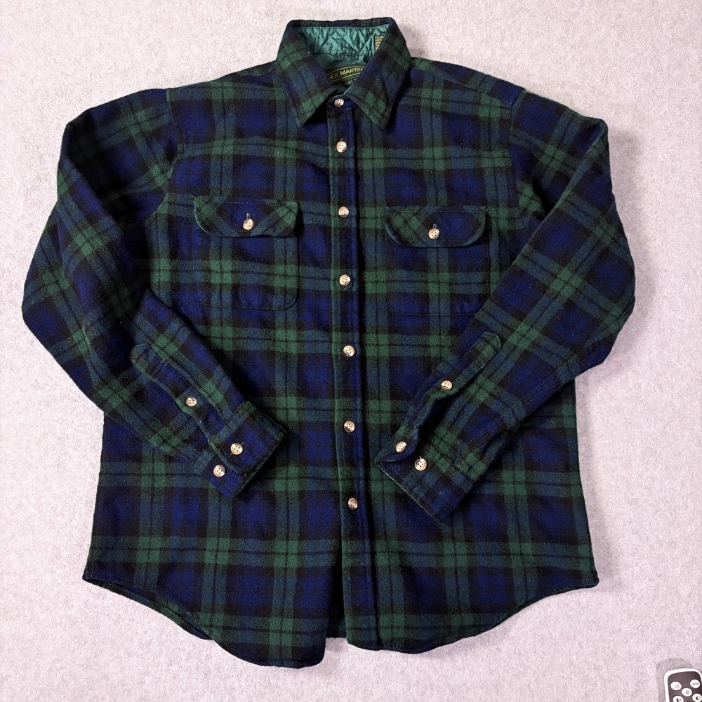 Vintage Neil Martin Mens M Black Watch Plaid Wool Flannel Shirt Made Korea